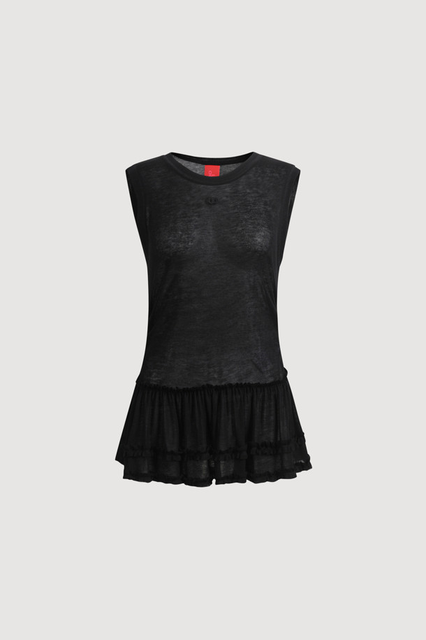 LUCKY CHOUETTE - 민소매티셔츠 - [Re-Order] Frill Point Sleeveless T-shirt