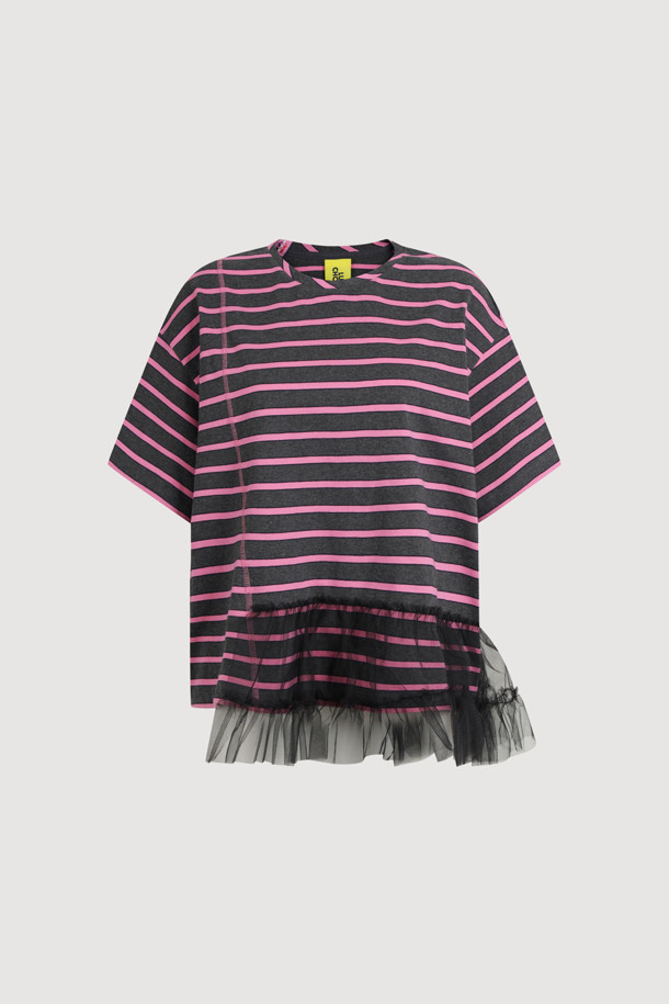 LUCKY CHOUETTE - 반소매 티셔츠 - Mesh Stripe Half Sleeve T-shirt (dark grey)