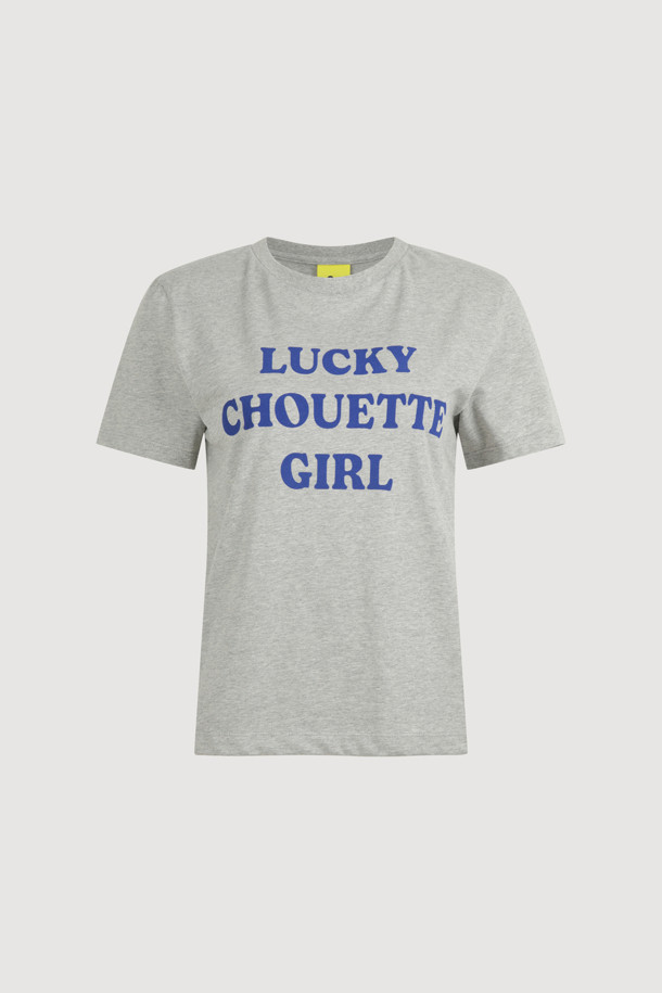 LUCKY CHOUETTE - 반소매 티셔츠 - [Re-Order] Lettering Point Slim Fit Half Sleeve T-shirt (melange grey)