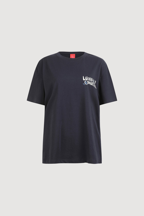 LUCKY CHOUETTE - 반소매 티셔츠 - Back Print Loose Fit Half Sleeve T-shirt (navy)