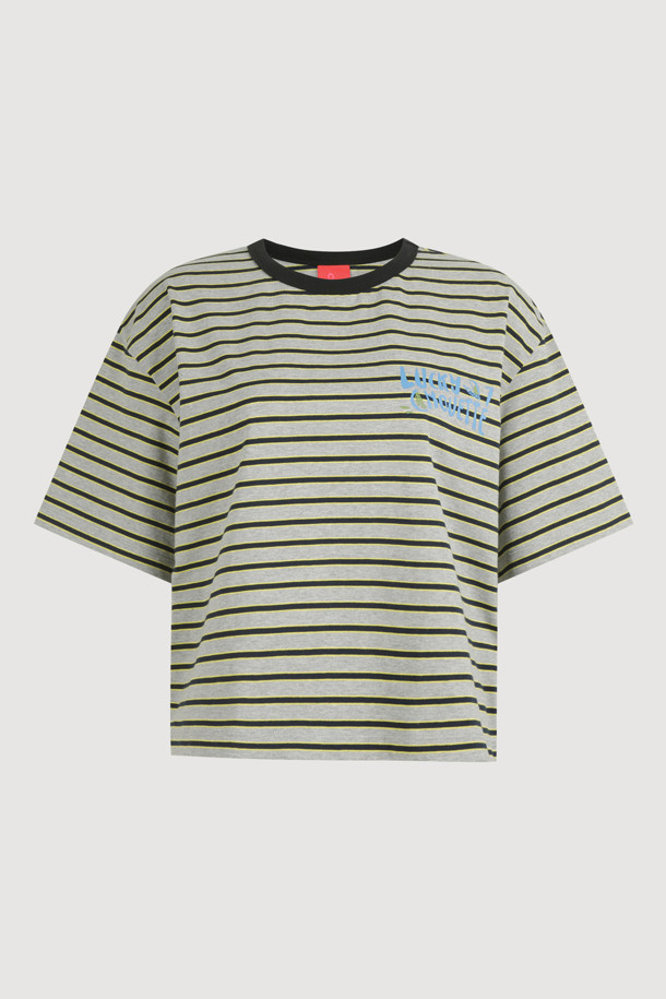 LUCKY CHOUETTE - 반소매 티셔츠 - Stripe Crop Half Sleeve T-shirt (melange grey)