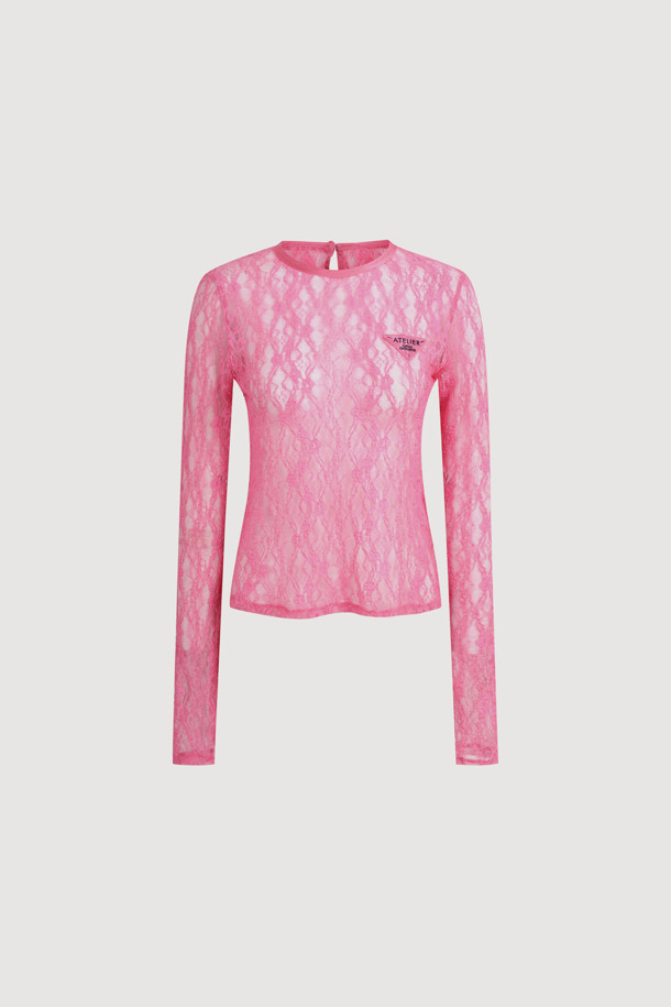 LUCKY CHOUETTE - 긴소매 티셔츠 - [Atelier] Lace Slim Fit Long-Sleeved T-shirt (pink)