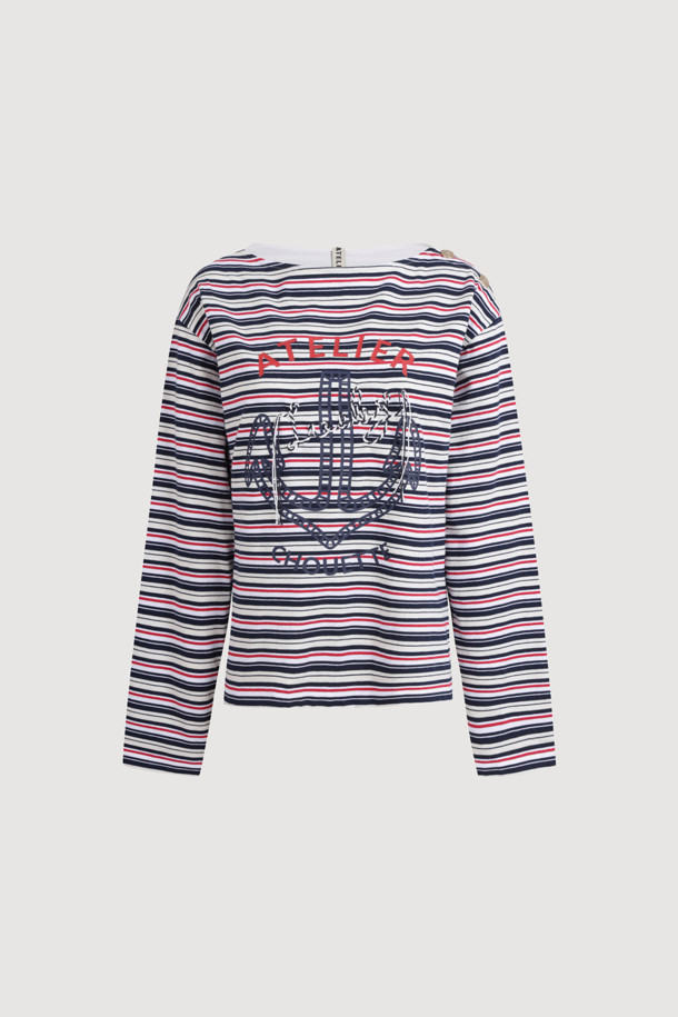 LUCKY CHOUETTE - 긴소매 티셔츠 - [Atelier] Anchor Point Stripe Long Sleeve T-shirt (navy)