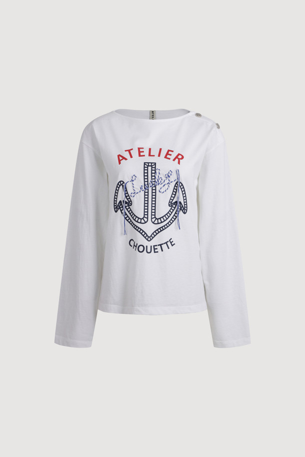 LUCKY CHOUETTE - 긴소매 티셔츠 - [Atelier] Anchor Point Stripe Long Sleeve T-shirt (white)