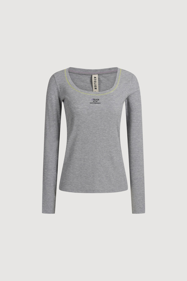 LUCKY CHOUETTE - 긴소매 티셔츠 - [Atelier] U-neck Ribbed Slim Fit Long Sleeve T-shirt (melange grey)