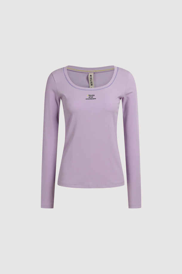 LUCKY CHOUETTE - 긴소매 티셔츠 - [Atelier] U-neck Ribbed Slim Fit Long Sleeve T-shirt (violet)