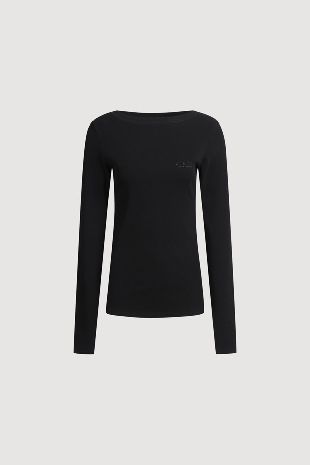 LUCKY CHOUETTE - 긴소매 티셔츠 - [Atelier] Boat Neck Ribbed Slim Fit Long Sleeve T-shirt (black)