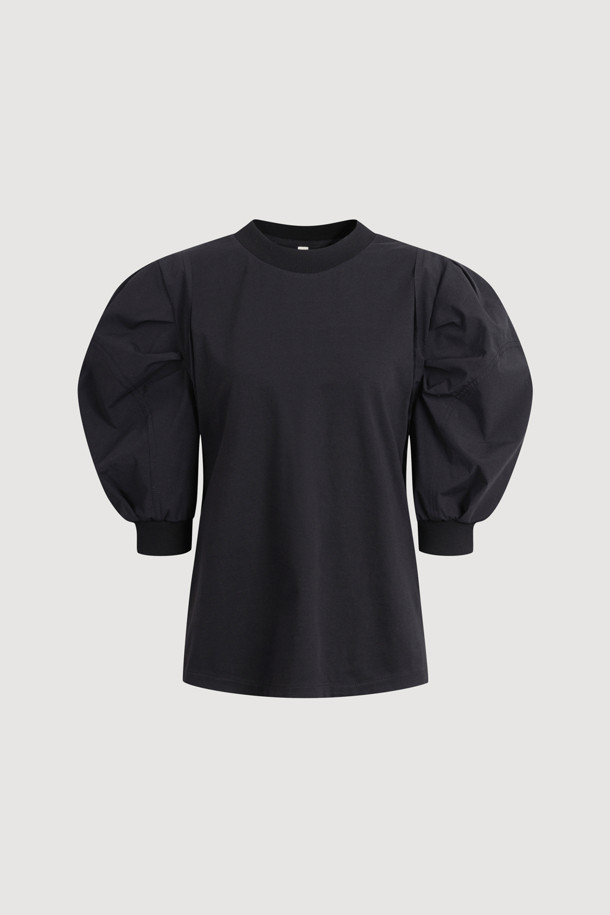 LUCKY CHOUETTE - 반소매 티셔츠 - [Atelier] Back Embroidery Point Woven Sleeve T-shirt (black)