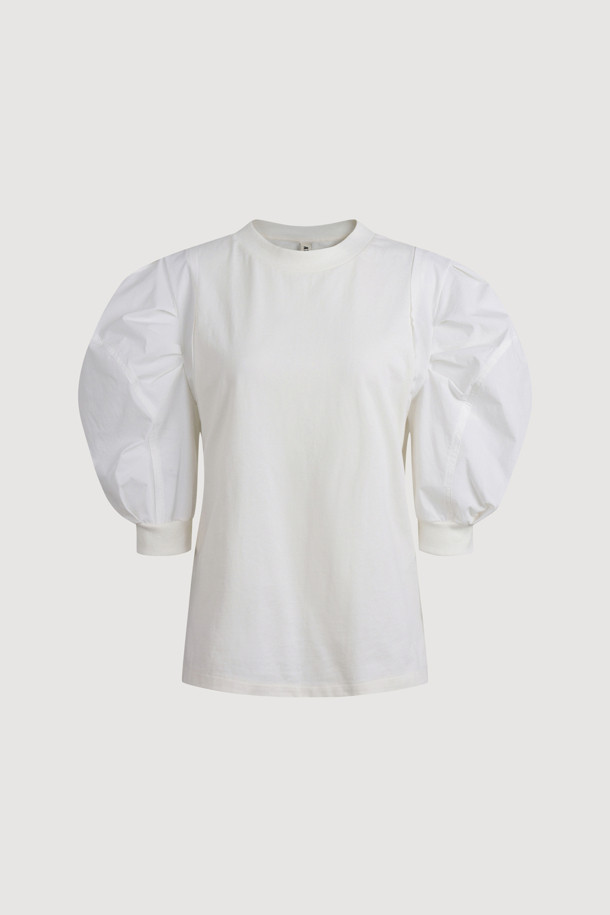 LUCKY CHOUETTE - 반소매 티셔츠 - [Atelier] Back Embroidery Point Woven Sleeve T-shirt (ivory)