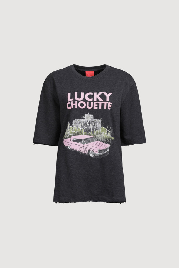 LUCKY CHOUETTE - 반소매 티셔츠 - [Holiday Edition] Print Point Loose Fit Short Sleeve T-shirts (dark grey)