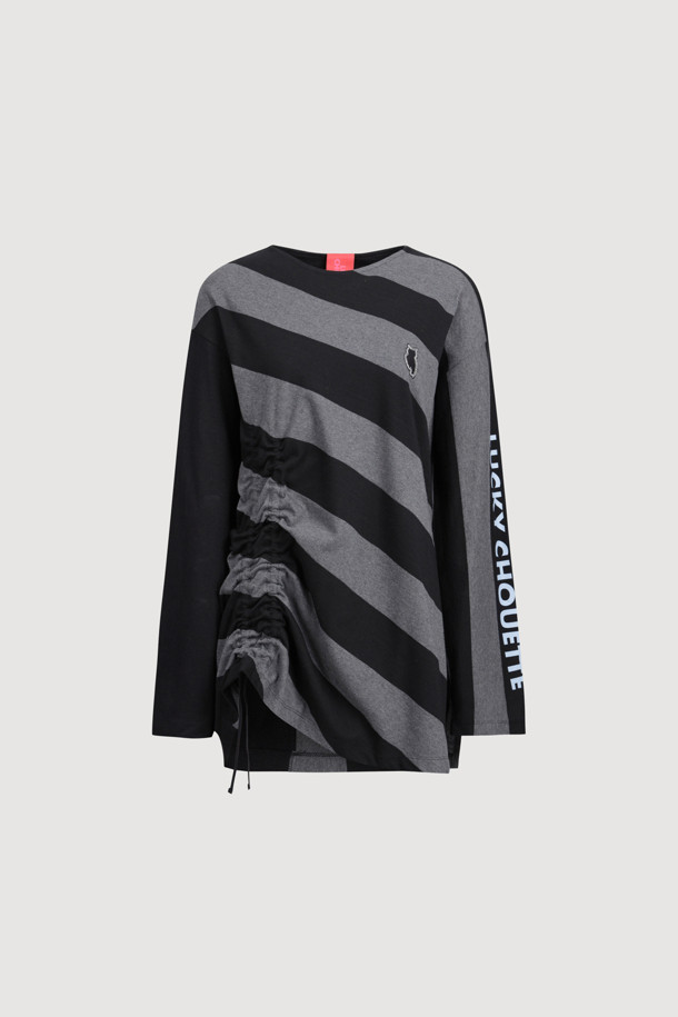 LUCKY CHOUETTE - 긴소매 티셔츠 - [Holiday Edition] Stripe Solid MIX Long Sleeve T-shirts (dark grey)