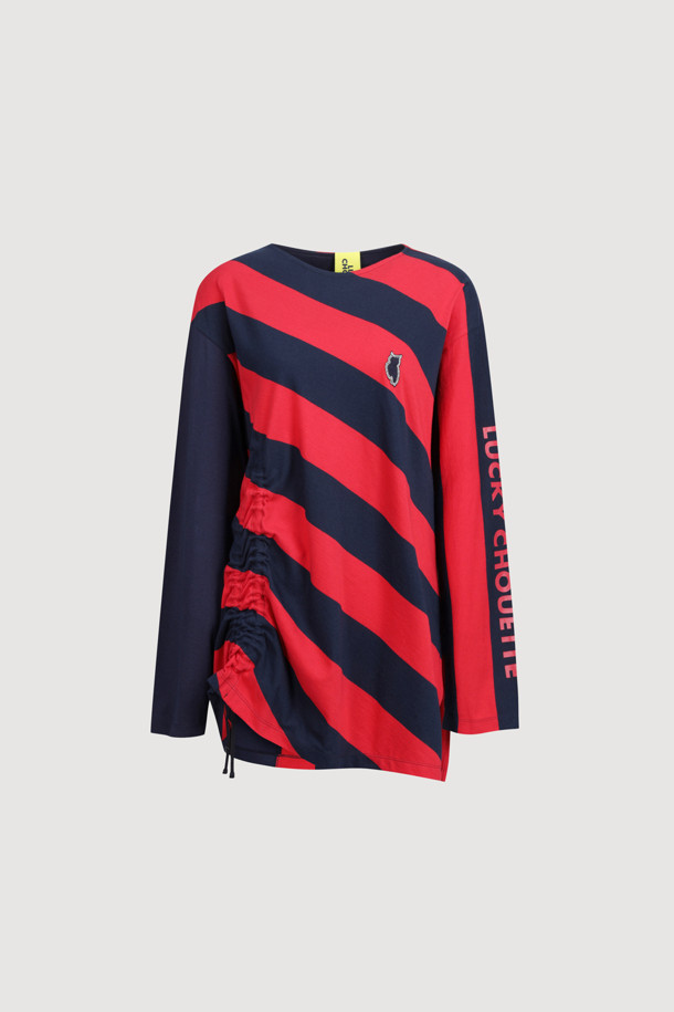 LUCKY CHOUETTE - 긴소매 티셔츠 - [Holiday Edition] Stripe Solid MIX Long Sleeve T-shirts (red)