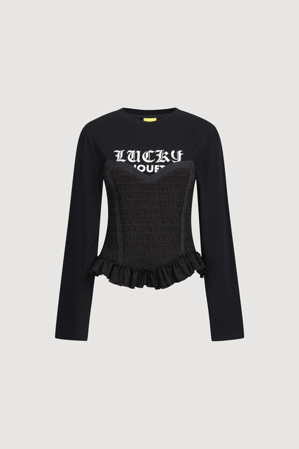 LUCKY CHOUETTE - 긴소매 티셔츠 - Woven Bustier Long-sleeve T-shirt (black)