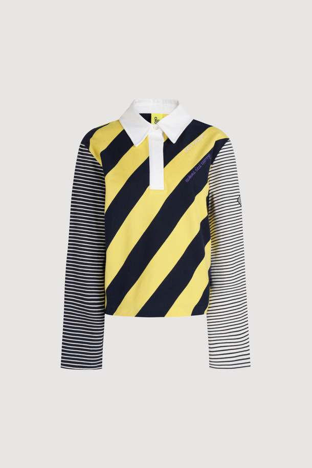 LUCKY CHOUETTE - 긴소매 티셔츠 - Stripe Mix Collar Long Sleeve T-shirt (yellow)