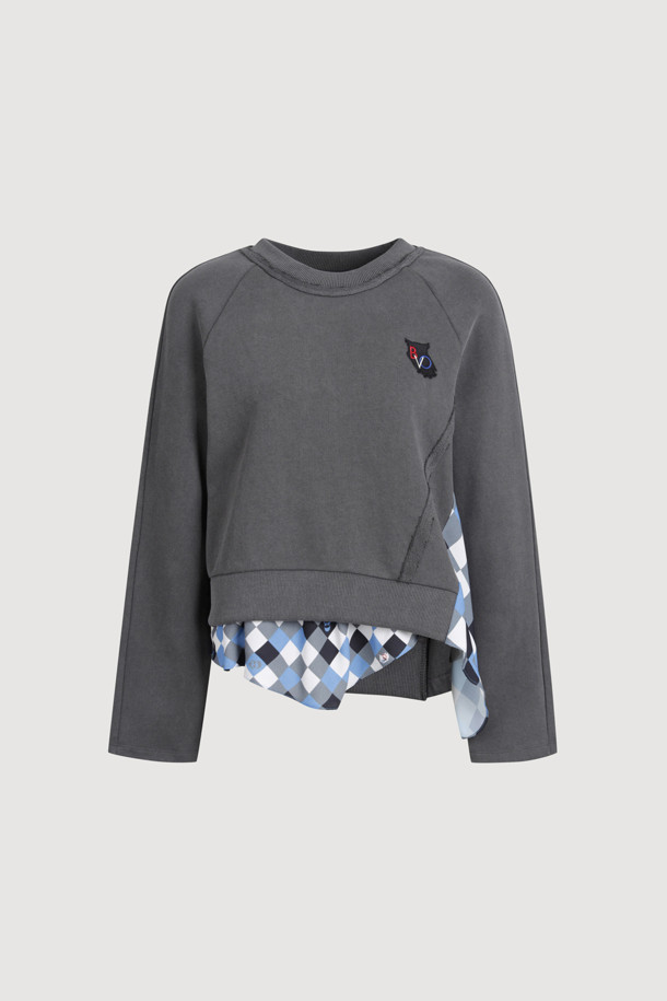 LUCKY CHOUETTE - 스웻셔츠 - Checkered Print Color Sweatshirt (dark grey)