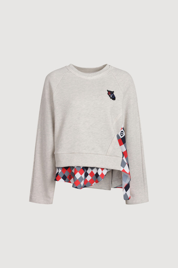 LUCKY CHOUETTE - 스웻셔츠 - Checkered Print Color Sweatshirt (oatmeal)