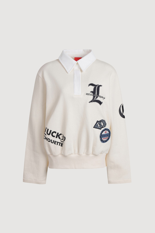 LUCKY CHOUETTE - 긴소매 티셔츠 - Embroidered Point Collar Long-Sleeved T-shirt (ivory)