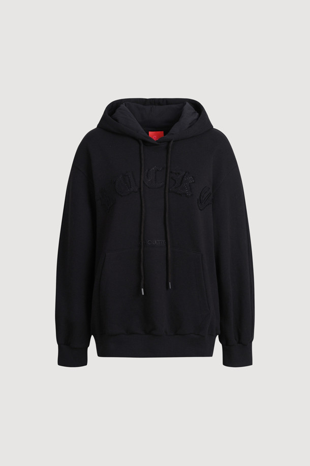 LUCKY CHOUETTE - 후디 - Embroidery Point Hooded T-shirt (black)