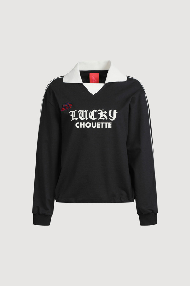 LUCKY CHOUETTE - 긴소매 티셔츠 - Coloring Bing Point Collar Long-sleeve T-shirt (dark navy)