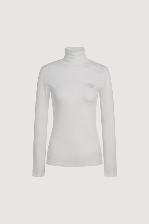 LUCKY CHOUETTE - 긴소매 티셔츠 - Embroidered Point Rib Turtleneck T-shirt (white)