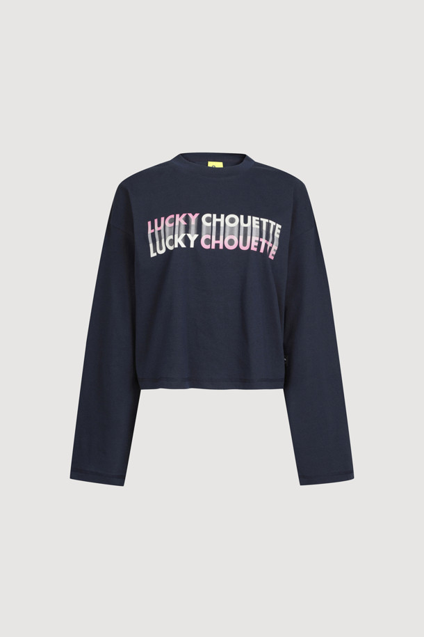 LUCKY CHOUETTE - 긴소매 티셔츠 - Printed Cropped Long-sleeved T-shirt (dark navy)