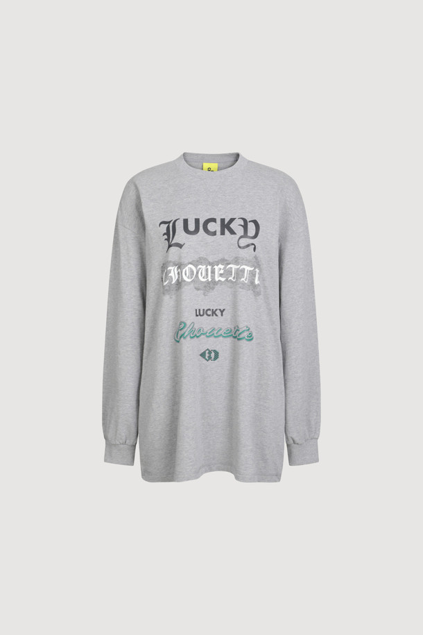 LUCKY CHOUETTE - 긴소매 티셔츠 - Print Point Long Length Long-Sleeved T-Shirt (melange grey)