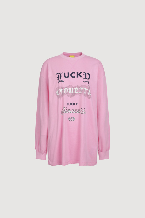 LUCKY CHOUETTE - 긴소매 티셔츠 - Print Point Long Length Long-Sleeved T-Shirt (pink)