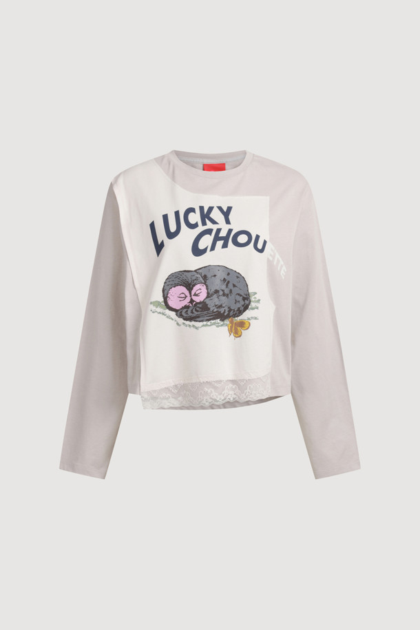 LUCKY CHOUETTE - 긴소매 티셔츠 - Coloring Point Long Sleeve T-shirt (beige)