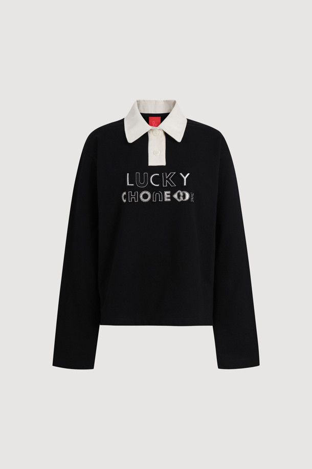 LUCKY CHOUETTE - 긴소매 티셔츠 - Embroidered Point Collar Long-sleeved T-shirt (black)