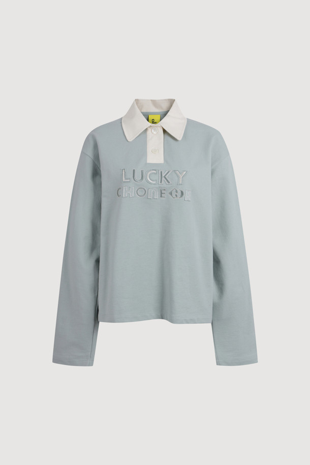 LUCKY CHOUETTE - 긴소매 티셔츠 - Embroidered Point Collar Long-sleeved T-shirt (mint)