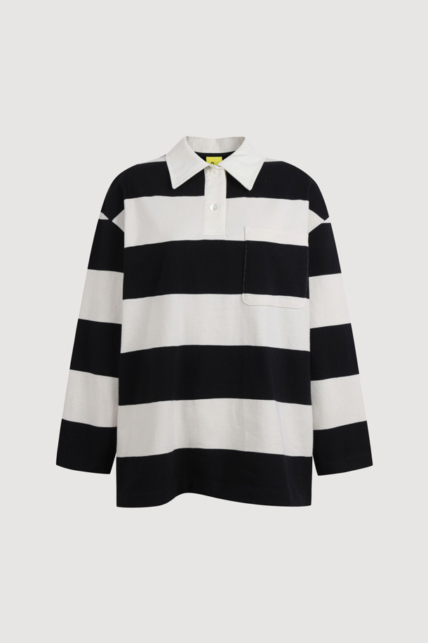 LUCKY CHOUETTE - 긴소매 티셔츠 - Stripe Collar Long Sleeve T-shirt (black)