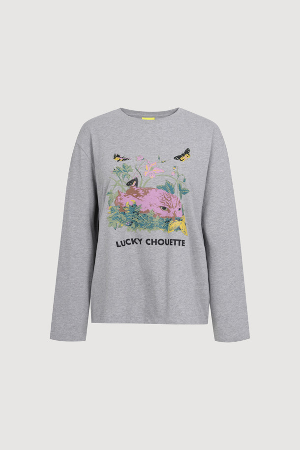 LUCKY CHOUETTE - 긴소매 티셔츠 - Chouette Point Long Sleeve T-shirt (melange grey)