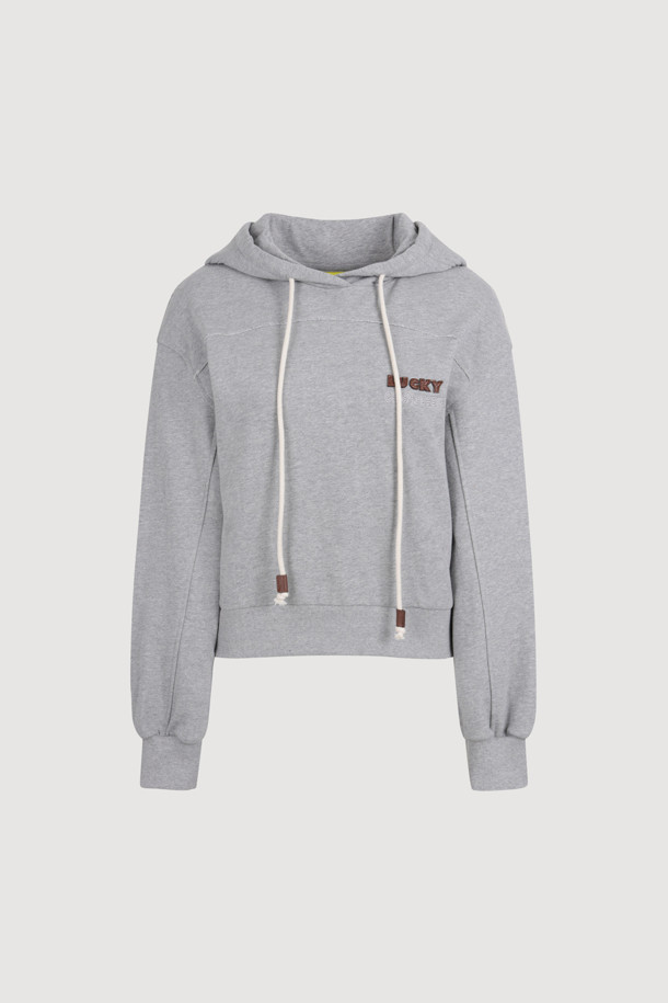 LUCKY CHOUETTE - 후디 - Embroidery Point Cropped Hoodie  T-shirt (melange grey)