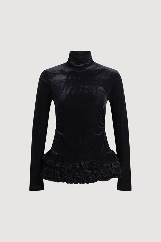 프릴 포인트 벨벳 긴소매 티셔츠(블랙)는 우아한 스타일을 연출하는 여성 티셔츠입니다. 부드러운 벨벳 소재에 슬림핏으로 제작되어 편안하면서도 세련된 실루엣을 선사합니다. 터틀넥 디자인과 밑단의 볼륨감, 프릴 디테일이 더해져 로맨틱하고 클래식한 무드를 강조합니다. 가을, 겨울 시즌에 데이트룩, 모임룩, 연말 모임룩 등 다양한 TPO에 활용하기 좋습니다. 신축성이 좋아 활동성 또한 보장하며, 블랙 컬러로 어떤 하의와도 쉽게 매치할 수 있습니다.
