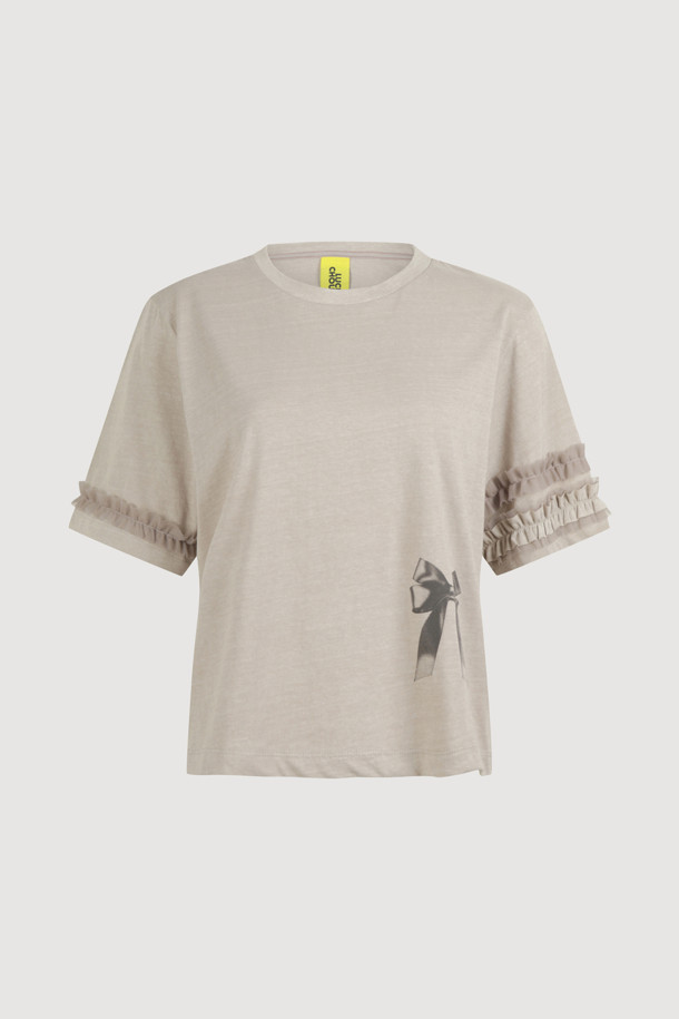 LUCKY CHOUETTE - 반소매 티셔츠 - Frill Half Sleeve T-shirt (light beige)