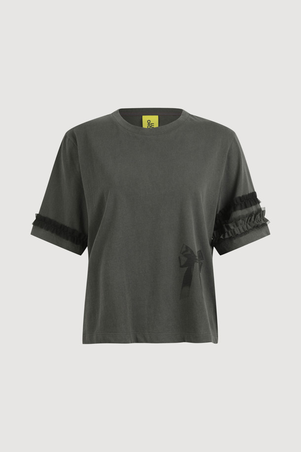 LUCKY CHOUETTE - 반소매 티셔츠 - Frill Half Sleeve T-shirt (dark grey)
