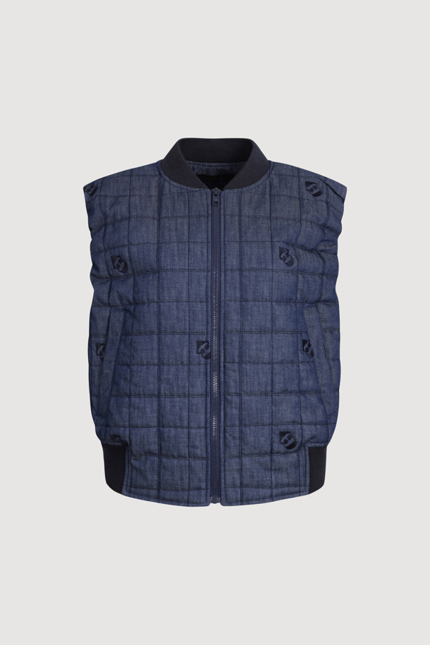 LUCKY CHOUETTE - 패딩 - Emblem Quilting Denim Like Padded Vest (blue)