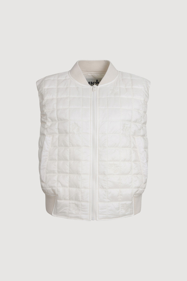 LUCKY CHOUETTE - 패딩 - Emblem Quilting Denim Like Padded Vest (ivory)