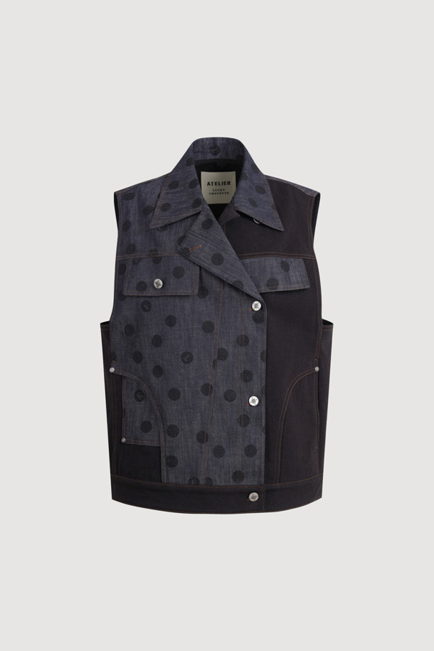 LUCKY CHOUETTE - 베스트 - [Atelier] Dot Print Vest (dark navy)