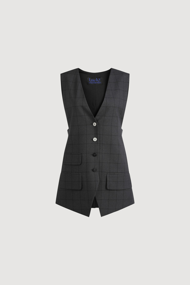 LUCKY CHOUETTE - 베스트 - Solid MIX Check Vest (dark grey)