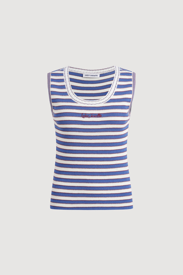 LUCKY CHOUETTE - 스웨터 - Stripe Knit Sleeveless Pullover (blue)