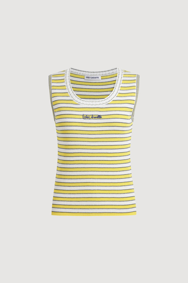 LUCKY CHOUETTE - 스웨터 - Stripe Knit Sleeveless Pullover (yellow)