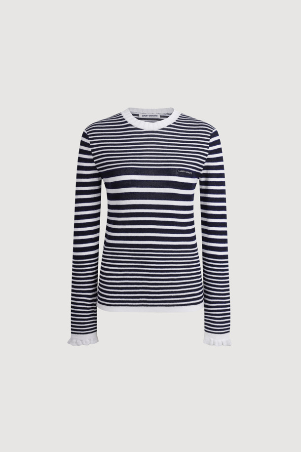 LUCKY CHOUETTE - 스웨터 - Stripe Slim Fit Pullover (dark navy)