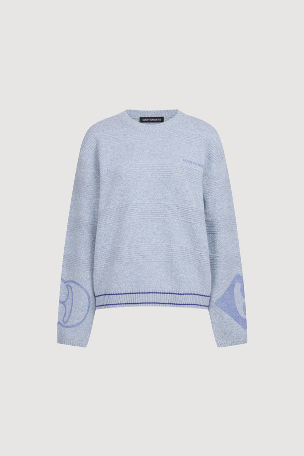 LUCKY CHOUETTE -  - Sleeve Emblem Printed Kni Pullover (light blue)