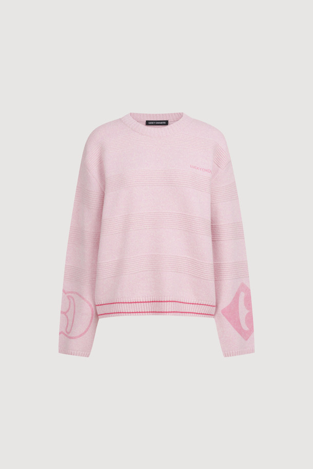 LUCKY CHOUETTE - 스웨터 - Sleeve Emblem Printed Kni Pullover (light pink)