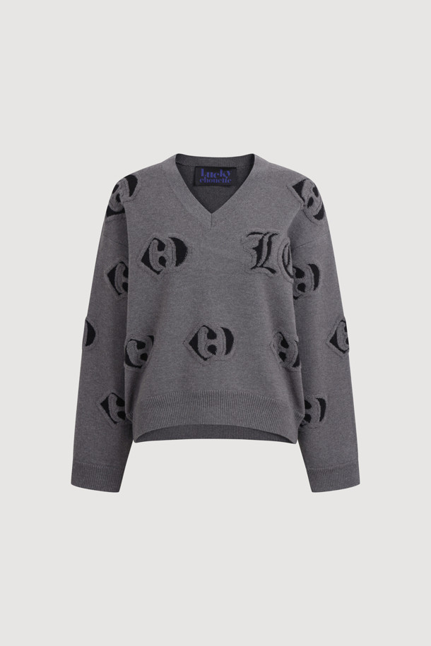 LUCKY CHOUETTE - 스웨터 - Emblem Weaves Knit Pullover (grey)