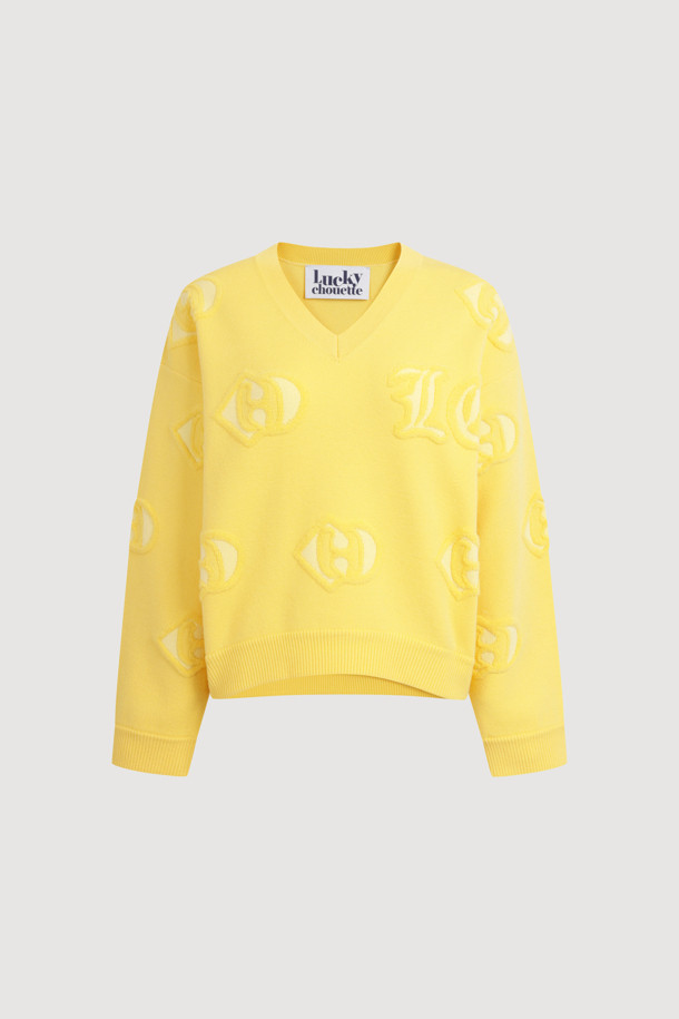 LUCKY CHOUETTE - 스웨터 - Emblem Weaves Knit Pullover (yellow)