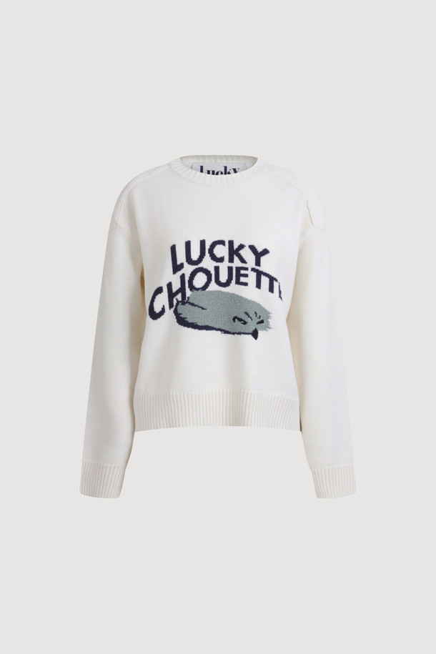 LUCKY CHOUETTE - 스웨터 - Intarsia Chouette Round Neck Pullover (ivory)