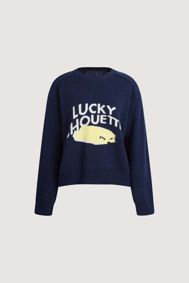 LUCKY CHOUETTE - 스웨터 - Intarsia Chouette Round Neck Pullover (dark navy)