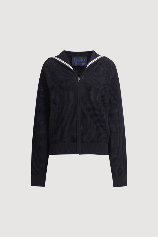 LUCKY CHOUETTE - 가디건 - Sailor Crochet Knit Cardigan (dark navy)
